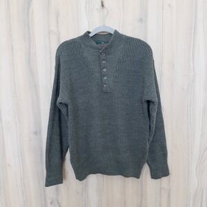Vintage High Trek Lord Jeff Mens Wool Henley Sweater L Green Ribbed Heritage 90s